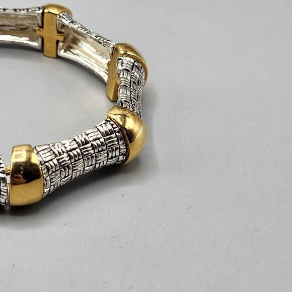 Joan Rivers Stretchy Bangle Silver + Gold Tone Basketweave Chunky One Size - Picture 4 of 7